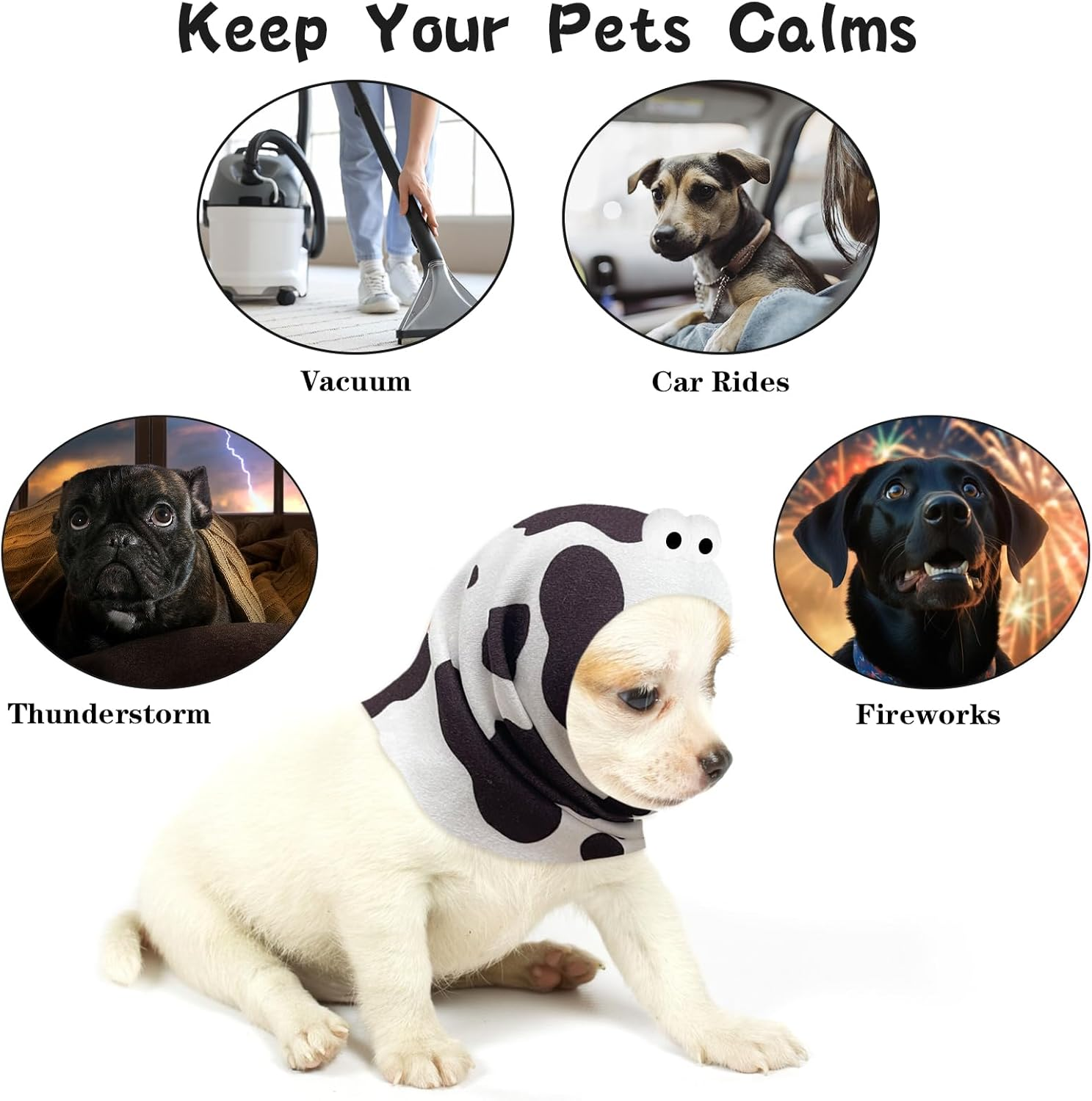 Yoolhamy Dog Snood Dog Ear Protectors for Grooming Ear Muffs Noise Protection Dog Neck and Ears Warmer Headwear for Pet Dogs and Cats Bathing (Cow, L) image number 1