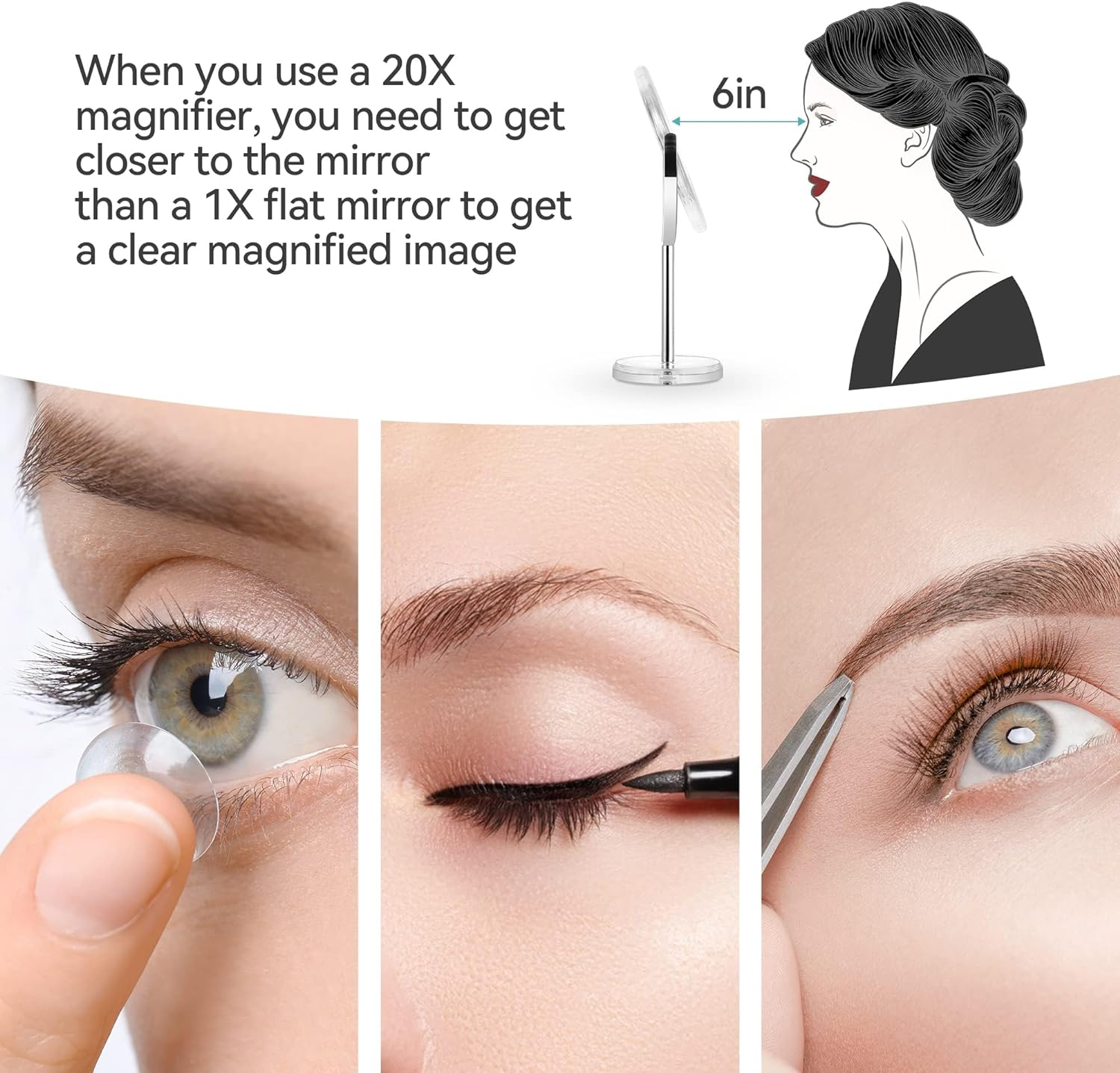 MIYADIVA 20X Magnifying Makeup Mirror, Double Sided 1X & 20X Magnifying Mirror on Stand, Magnifying Mirror 20X, Tabletop Magnified Vanity Mirror with 360&deg;Rotation for Bathroom or Bedroom, 32X20Cm image number 3