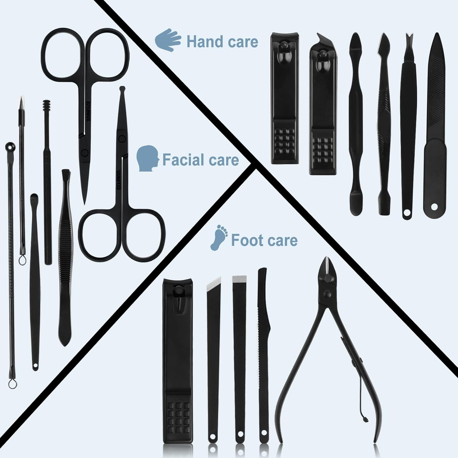 Professional Manicure Set, 18 in 1 Stainless Steel Personal Care Nail Kit Pedicure Kit Manicure Portable Nail Clipper Set Tools with Travel Case Black