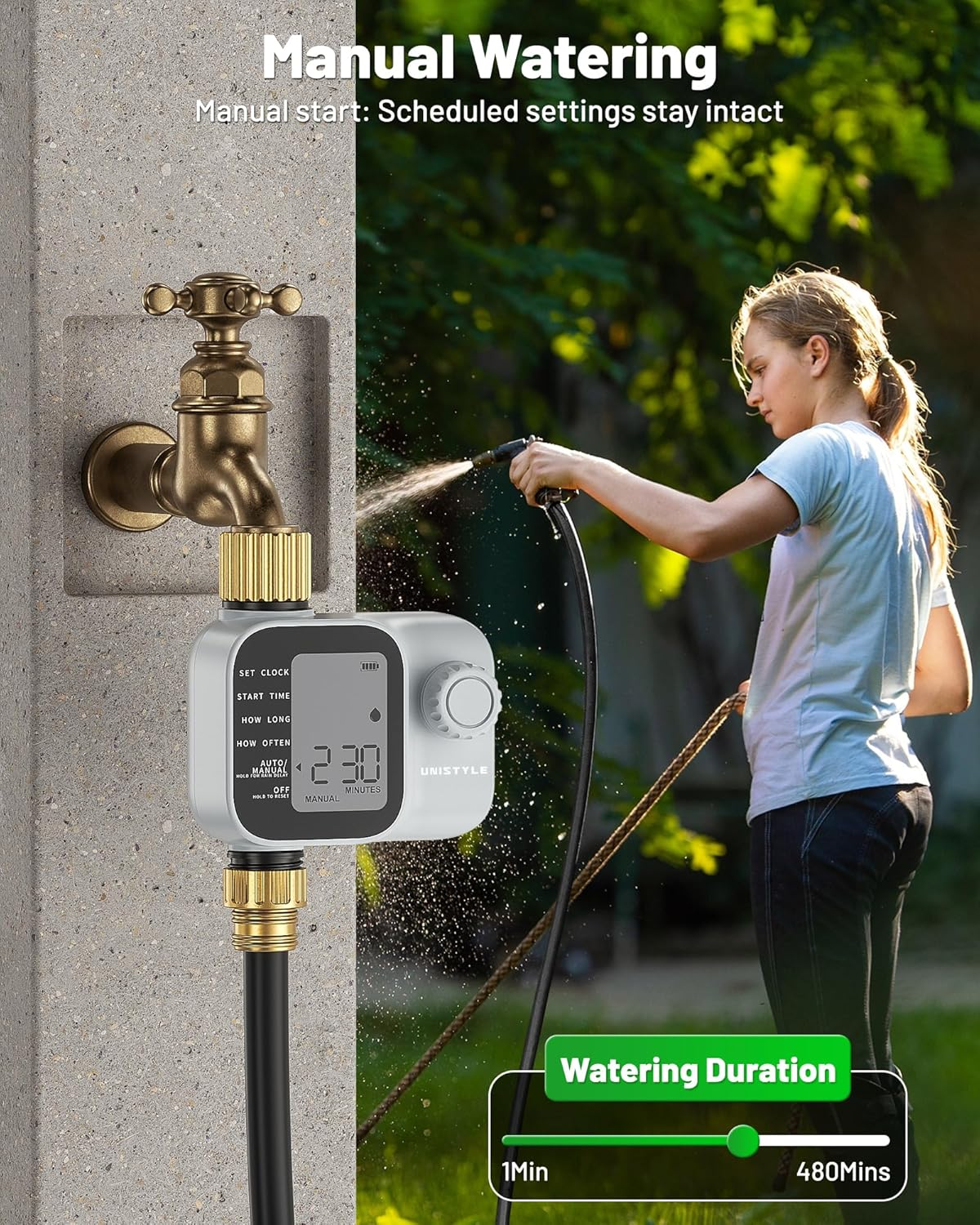 Water Timer, Sprinkler Timer with Industrial Brass Inlet, Easy to Set Up, Automatic/Manual/Delay Mode for Watering Hose, Programmable Garden Tap Irrigation System