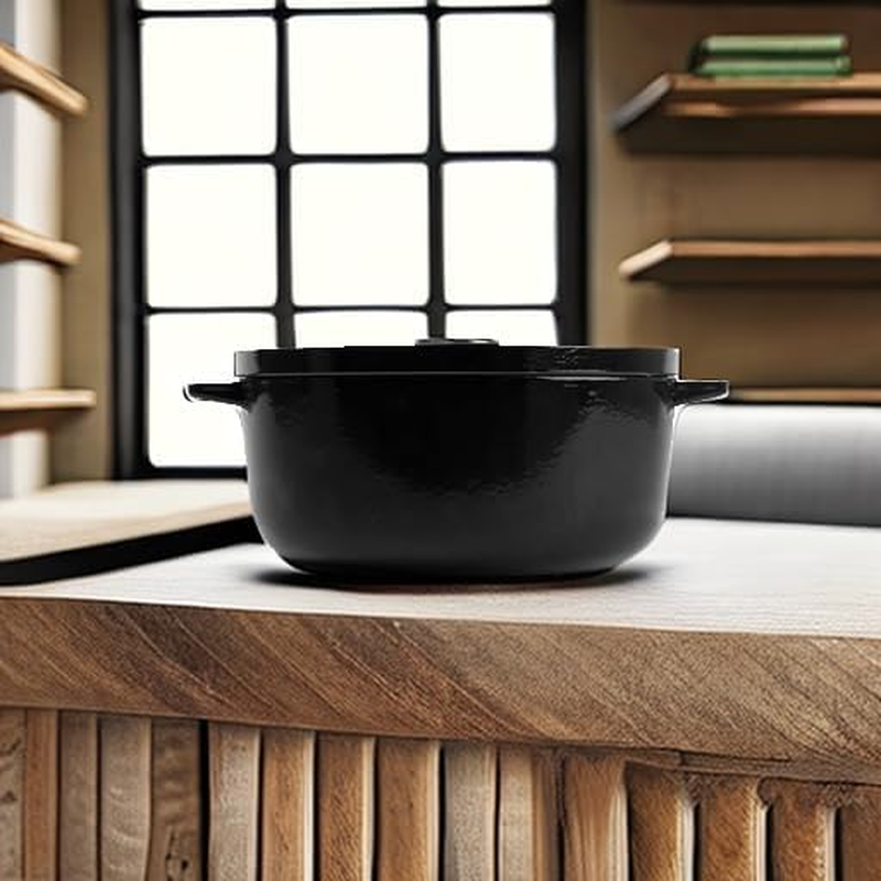 Kitchenaid Cast Iron round Casserole with Lid, 5.2 Liter Capacity, Onyx Black image number 5