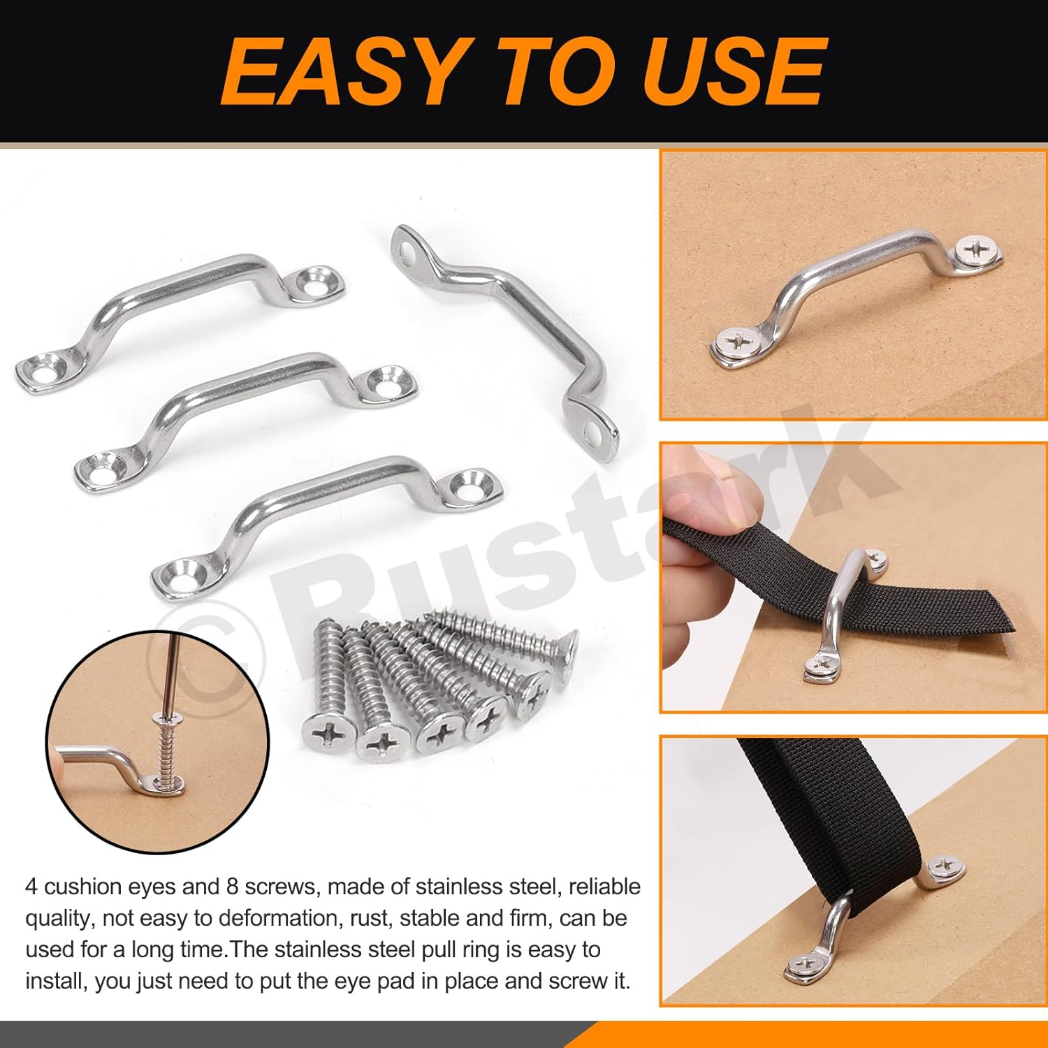 14Pcs 2 Sets Battery Tie down Strap Kit with Stainless Steel Cam Buckle, Stainless Steel Bracket and SS Screws for RV, Boat, SUV Battery Box Hold down Straps image number 4