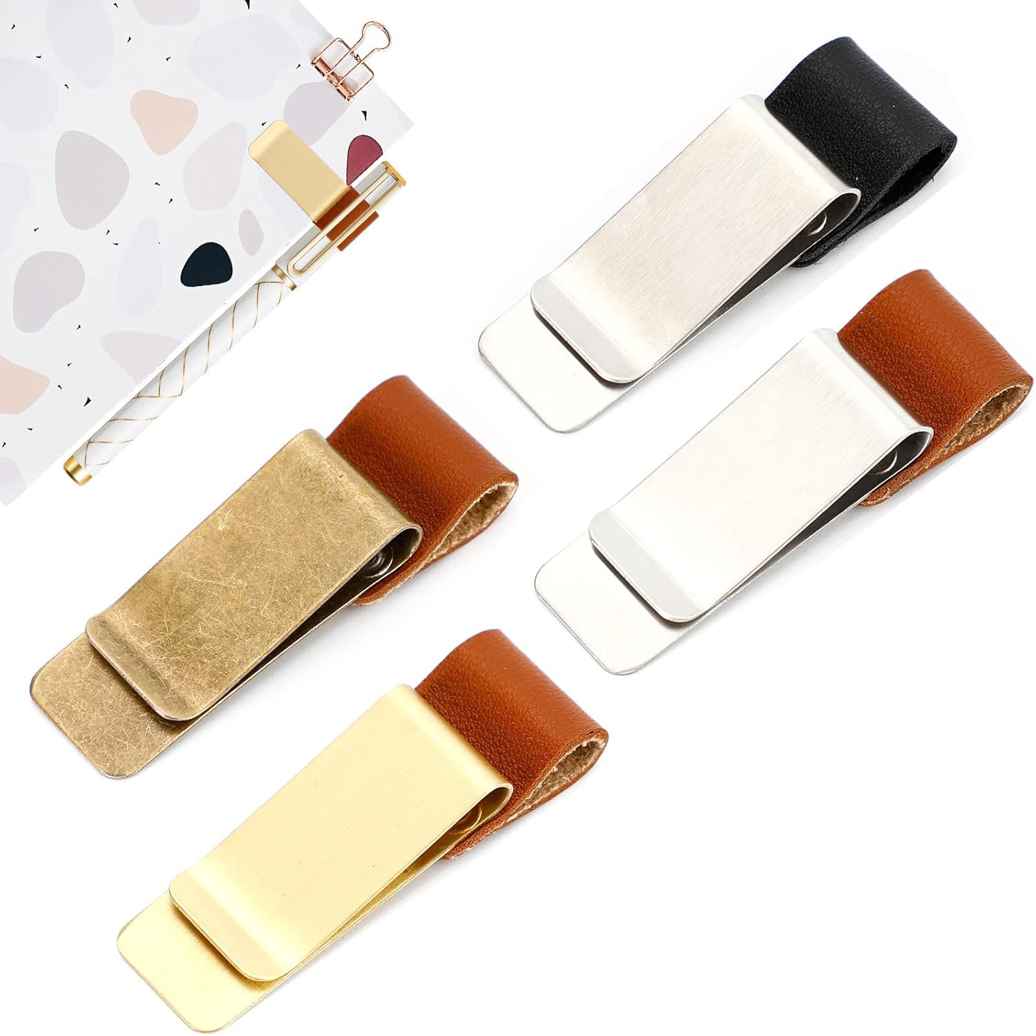 Audoloku 4Pcs PU Leather Pen Clip Holder for Notebooks, Journal, Planner image number 2
