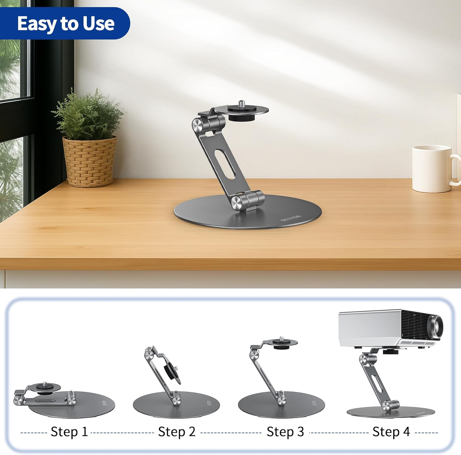 BESIGN PS01 Projector Foldable Mount Stand, Angle Adjustable Projector Stand with 1/4 Inch Mounting Screw image number 4