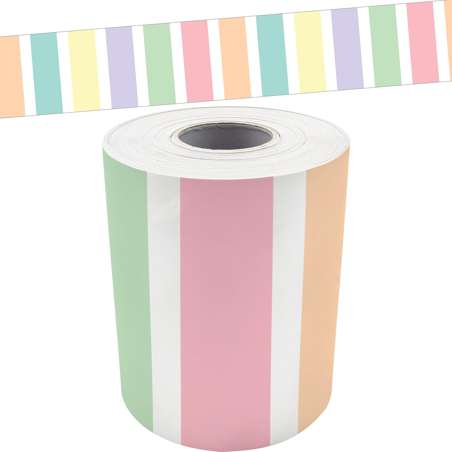 Teacher Created Resources Pastel Pop Stripes Straight Rolled Border Trim - 50Ft - Decorate Bulletin Boards, Walls, Desks, Windows, Doors, Lockers, Schools, Classrooms, Homeschool & Offices image number 1
