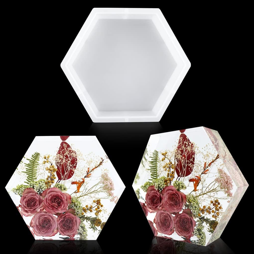 Fineinno Hexagon Resin Mold, Deep Hexagon Silicone Molds for Resin, Geometry Epoxy Resin Molds for Flowers Preservation, DIY Wedding, Valentine Gift, Home D&eacute;cor