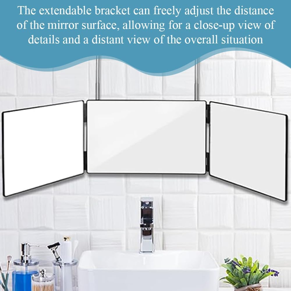 Portable Cosmetic Mirror,360&deg; Trifold Mirror,3 Way Portable Folding Vanity Mirror, Height Adjustable Telescoping for Makeup, Hair Styling, and Grooming for Home and Salon