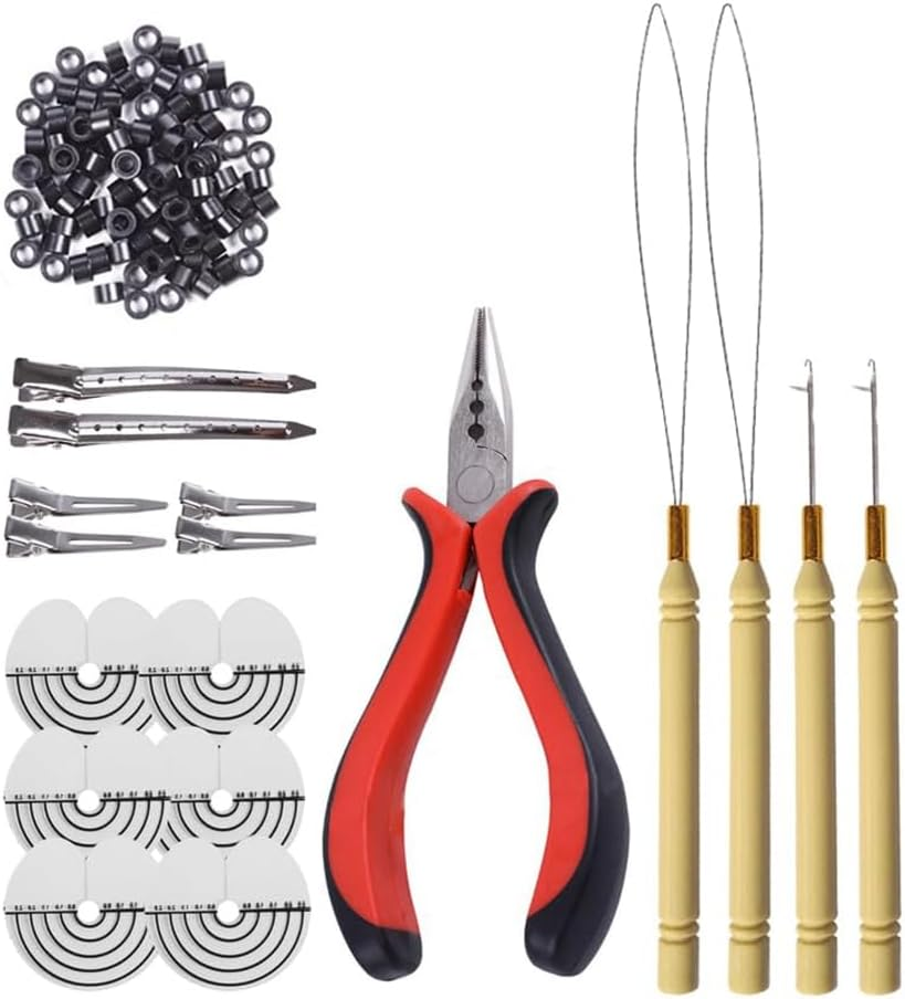 Wig Hair Extension Tool Pliers Crochet Silicone Buckle Hair Extension Pliers Ring Tool Set image number 5