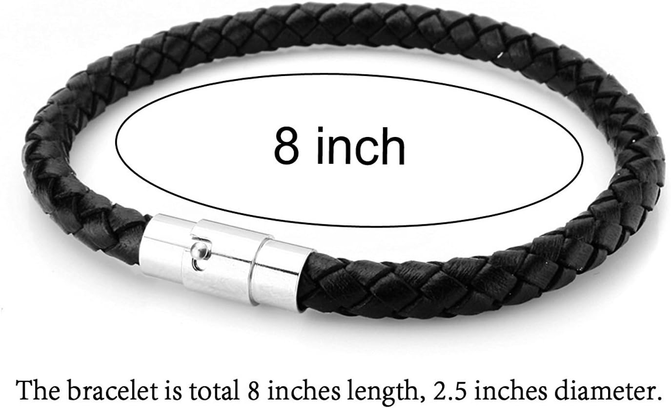 Jewelrieshop Braid Leather Bracelet Wristband, Stainless Steel Magnetic Lock Clasps, Cuff Bangle, Leather Cord