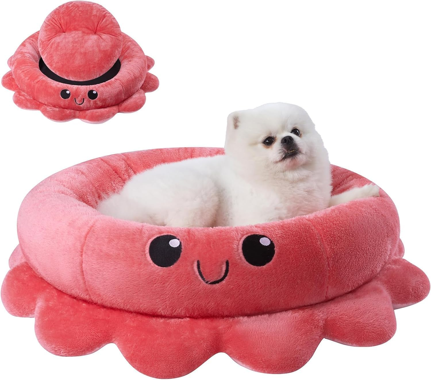 Jiupety Cute Calming Dog Beds Clearance for Large Dogs, Anxiety Bolster Dog Bed with Octopus Shape, Pink, Red, Boho, round Pet Bed Cat with Removable Cushion