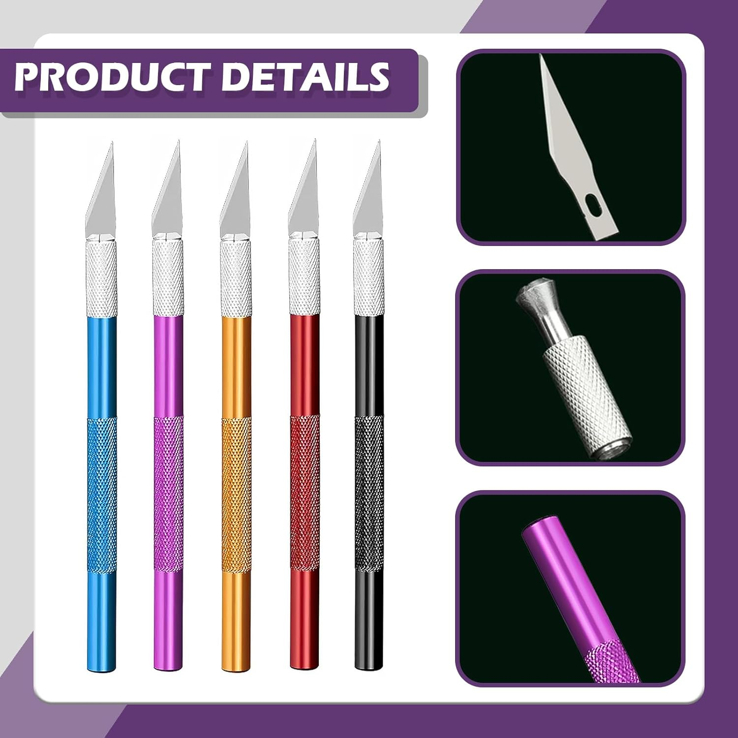Swpeet 30 Pack in Set, 5Pack 5 Colors Approx 5.6 Inch Sharp Craft Knife, Hobby Knife, Stainless Steel Precision Cutter with 25 Pack Replacement Blades for DIY, Art, Cutting, Carving image number 1