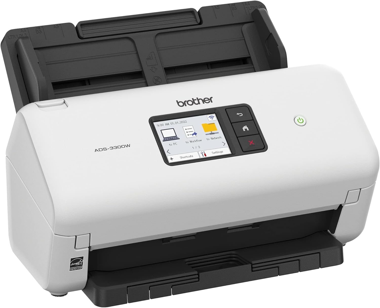 Brother ADS-3300W Wireless A4 Document Scanner, White/Black image number 2