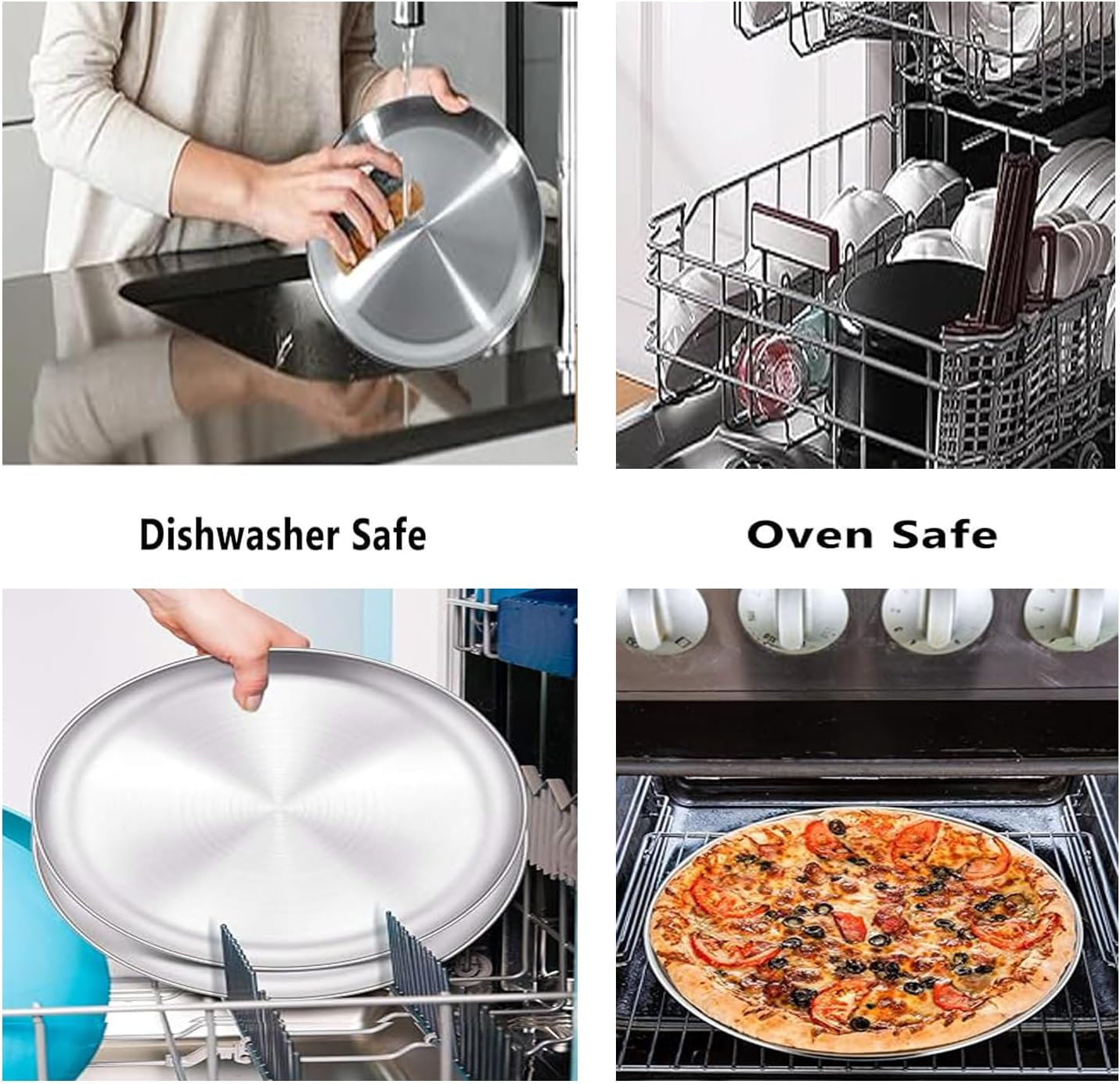 Lxcshljx 4Pcs Pizza Tray, 12 Inch Pizza Baking Pan, Stainless Steel Pizza Serving Tray, Nonstick Pizza Oven Tray, Pizza Baking Sheet, Crisper Bakeware, Pizza Cooking Plate for Roasting Pie Cake Cookie image number 1