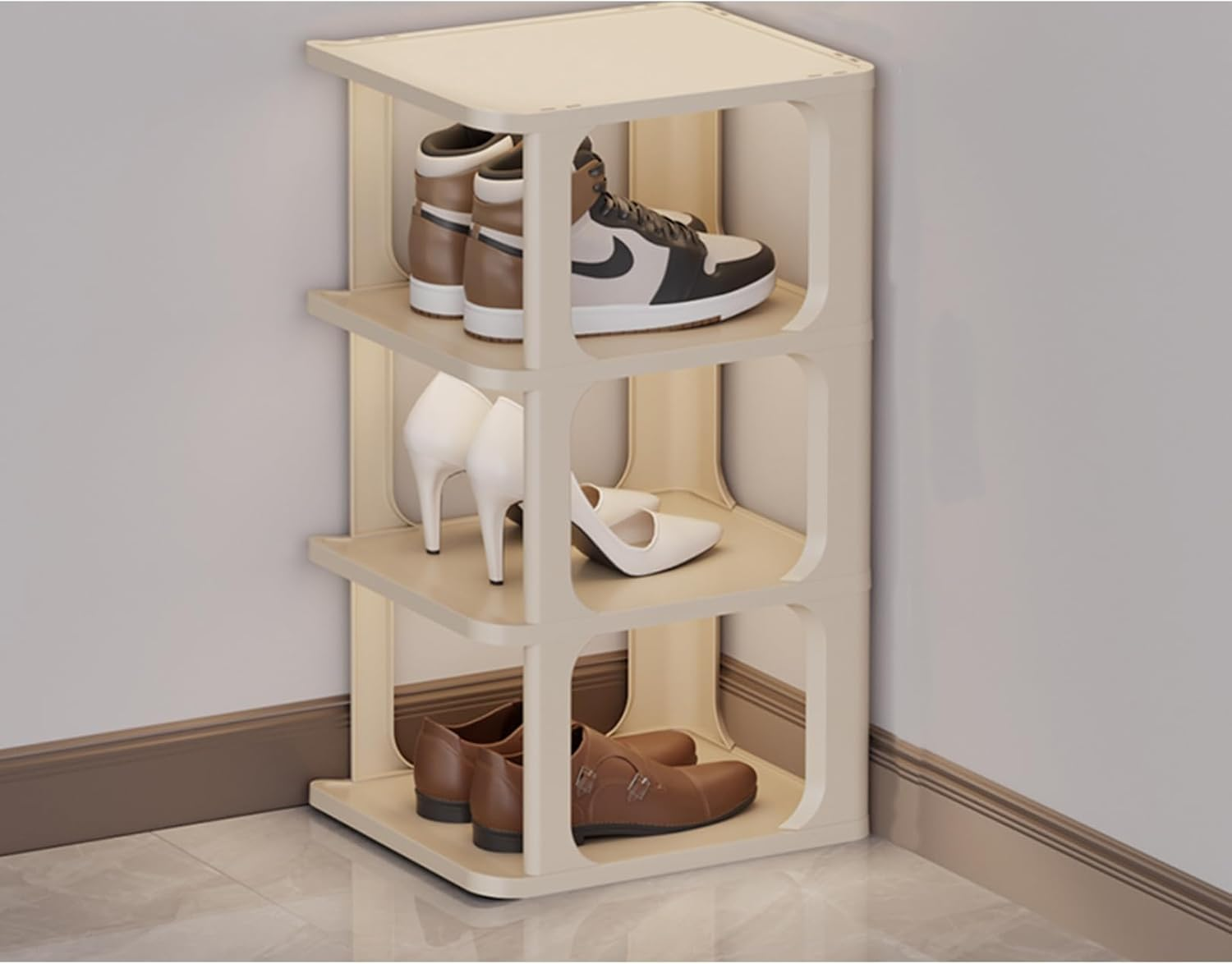 UKKQES 5 Tier Shoe Rack，Shoe Organizer Shoe Rack for Small Spaces Plastic Vertical Narrow Shoe Shelves Closet Black Shoe Holder, Stand for Entryway Shoe Storage Boots Organizer (Cream White-5)