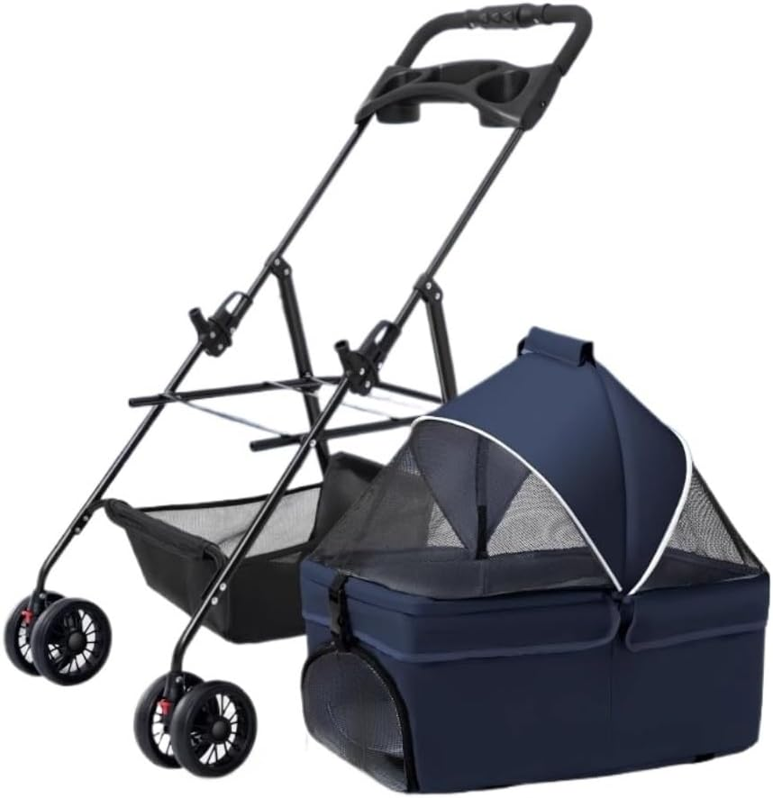 Pet Stroller Dog Stroller Cat Stroller Foldable Pet Stroller Dog Strollers Detachable Cat Stroller with Storage Basket and Cup Holder for Small Medium Dog Pram Dog Cat(Color:Blue)