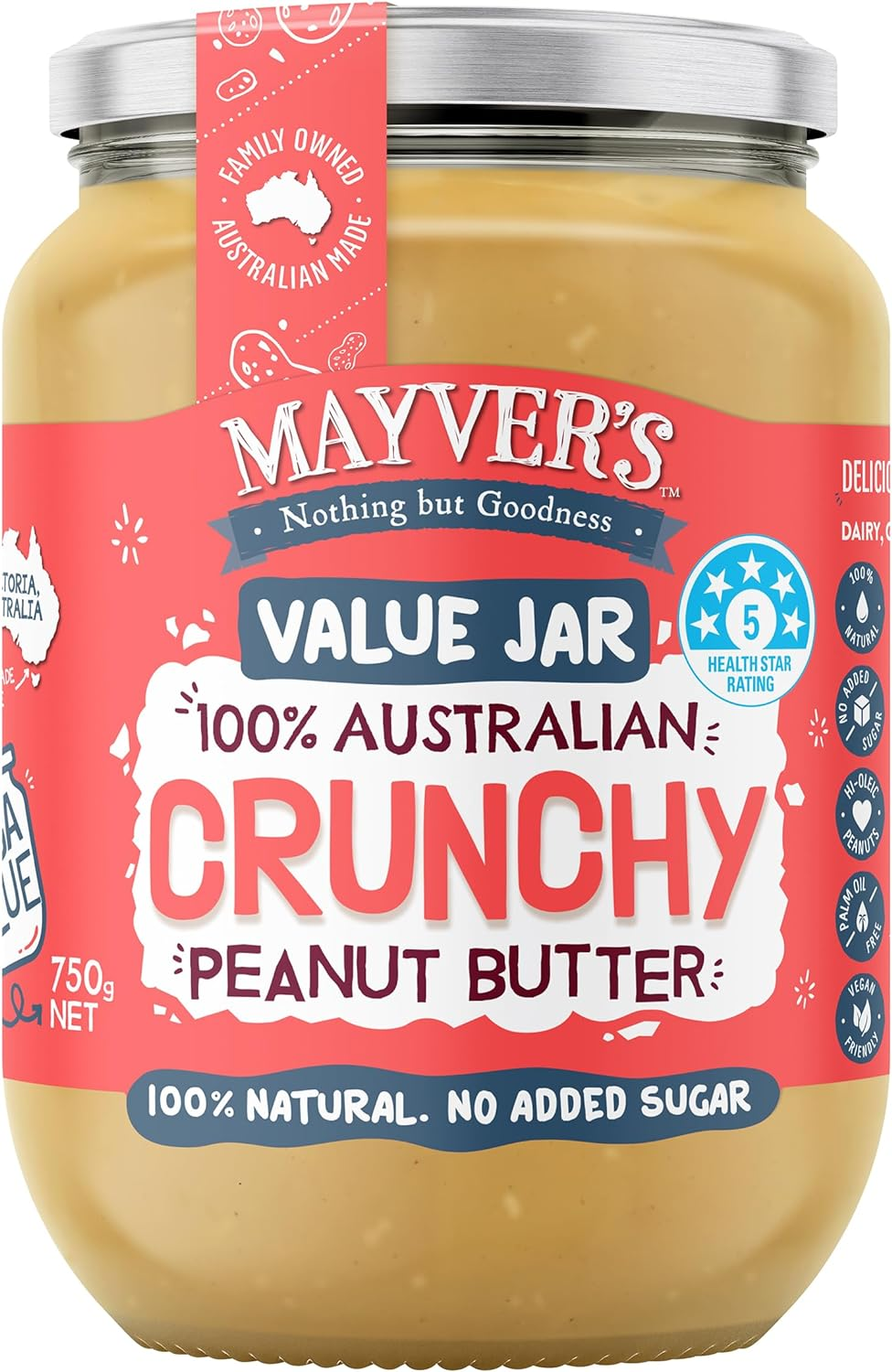 Mayver'S Dark Roasted Crunchy Peanut Butter 750 G image number 4