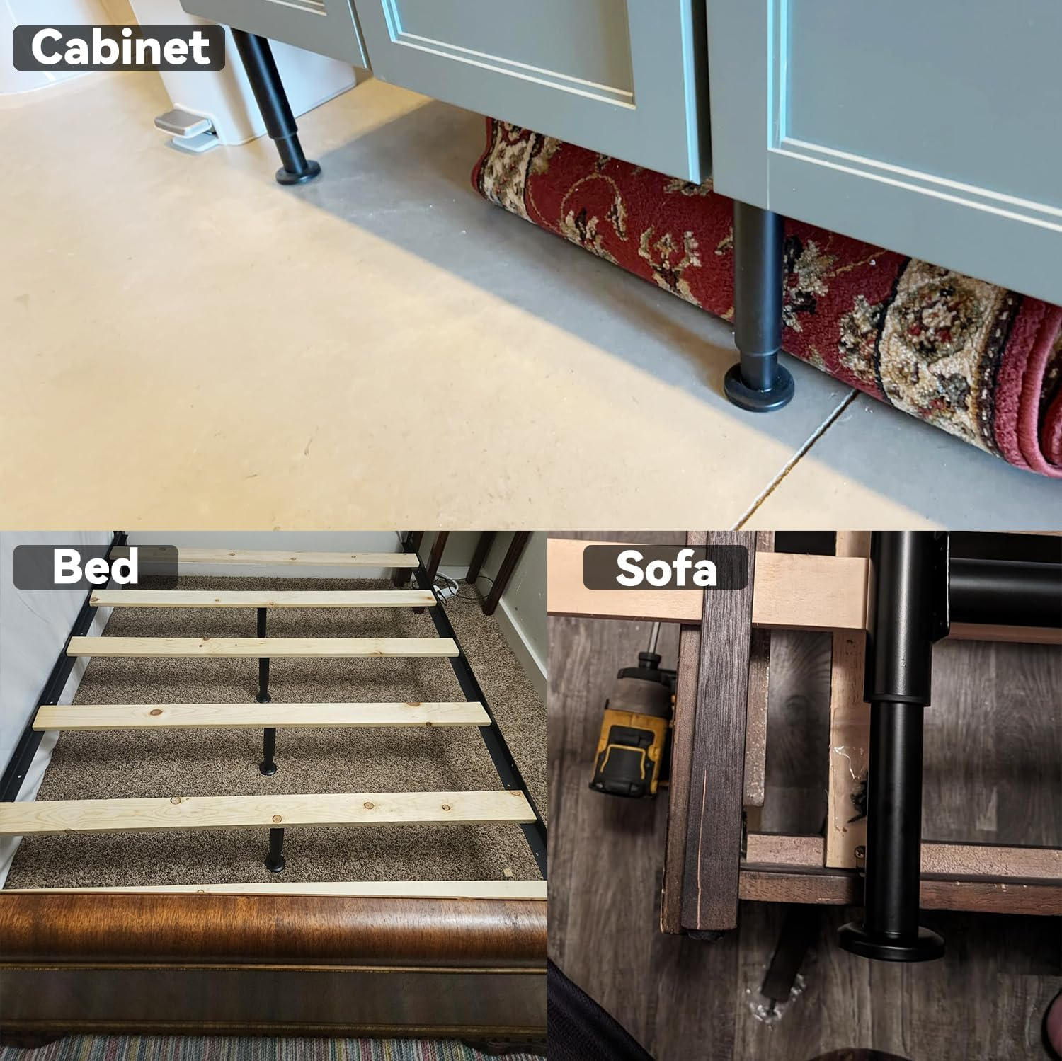 4 PCS Metal Adjustable Furniture Legs 25-42 Cm, Sofa Legs Cabinet Legs Adjustable Height Replacement Support Legs for Bed/Couch/Dresser/Chair/Coffee Table, Legs for Furniture Set of 4-Black image number 2