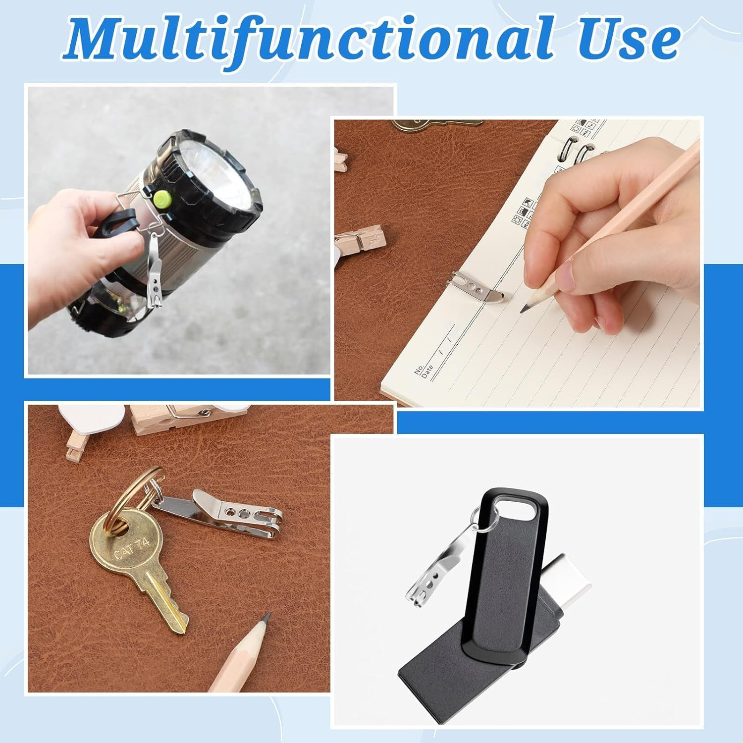 Multi-Purpose Suspension Clips for Hanging EDC Gear - Keychain Clip Holder for Flash Drive Emergency Whistle - Durable Belt Hook with Key Ring for Outdoor Camping Quick Hanging Tool