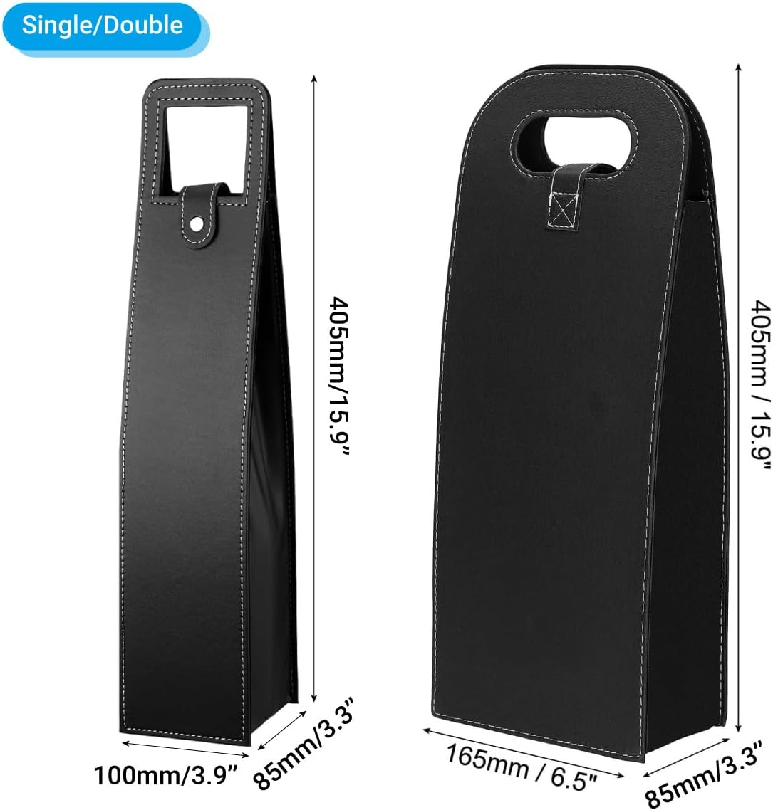 AIMALL PU Leather Wine Tote Bag Single/Double Bottle Foldable Portable for Picnic, Party, and Outdoor Use, Practical Handle, Metal Buckle Closure, 750Ml Capacity - Black-Single image number 5