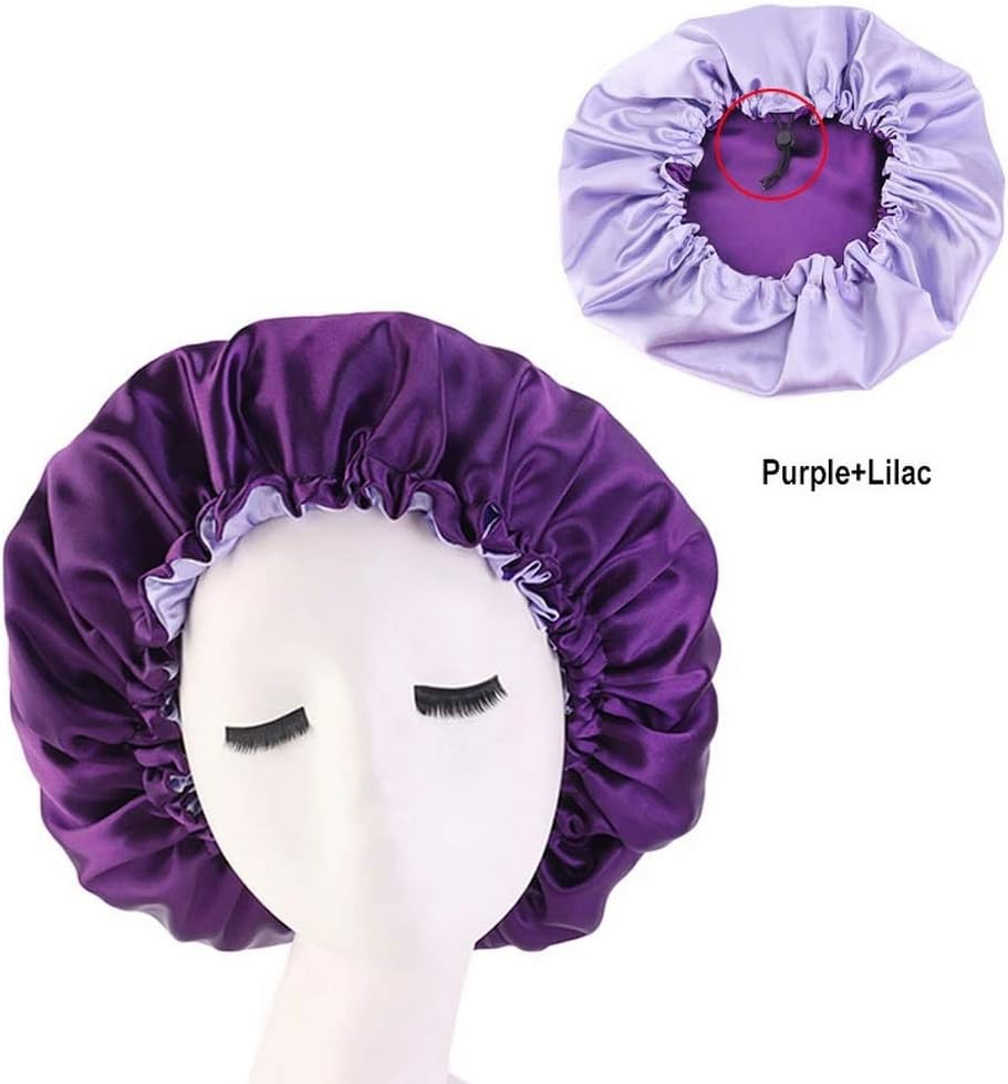 COMVIP Women Solid Satin Bonnet Sleeping Soft Hair Turbans Caps A: Purple image number 6