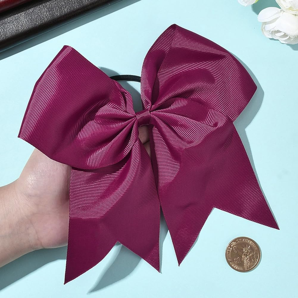 SUNNYCLUE 1 Box 2Pcs 7 Inch Red Bow Ponytail Holder Large Cheer Bows 20Cm Big Elastic Band Conquette Cute Silk Ribbon Cheerleading Hair Tie Bowknot for Women Basketball Sports Competition Cheerleader image number 6