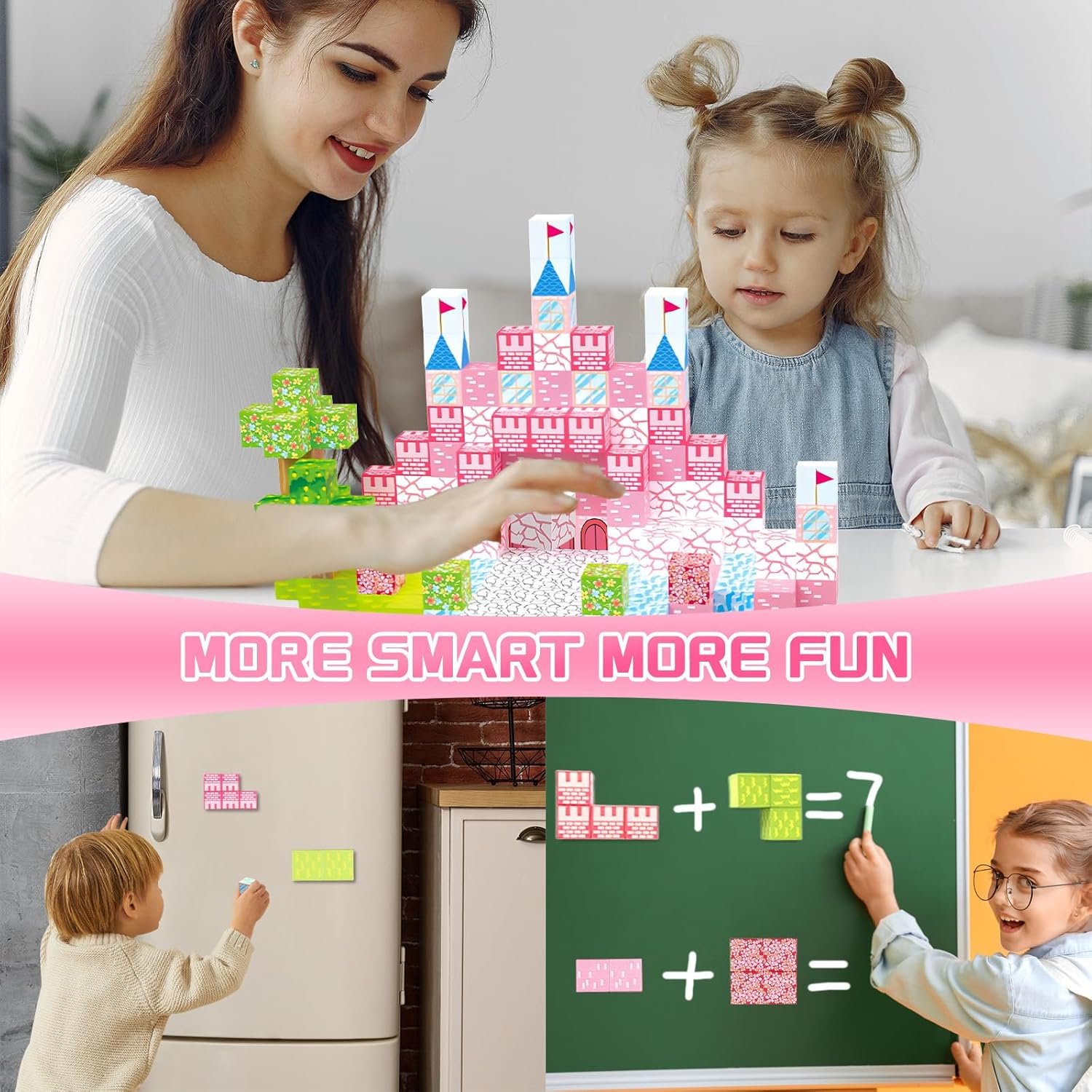 Magnetic Building Blocks 128PCS - STEM Sensory Toys for Kids Ages 3-8, 2.5CM Large Magnetic Tiles Castle Garden Set, Creative Construction Educational Toys for Toddler Boys & Girls image number 5