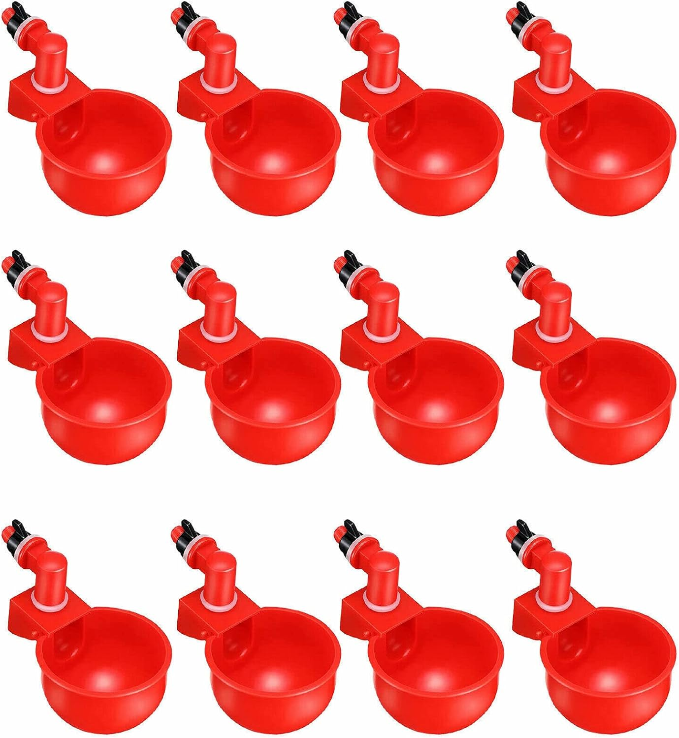 Tootoo 1-15PCS Automatic Chicken Water Cup Waterer Poultry Drinking Bowl Feeder Drinker (12Pcs_Red(Diam:6Cm)) image number 1