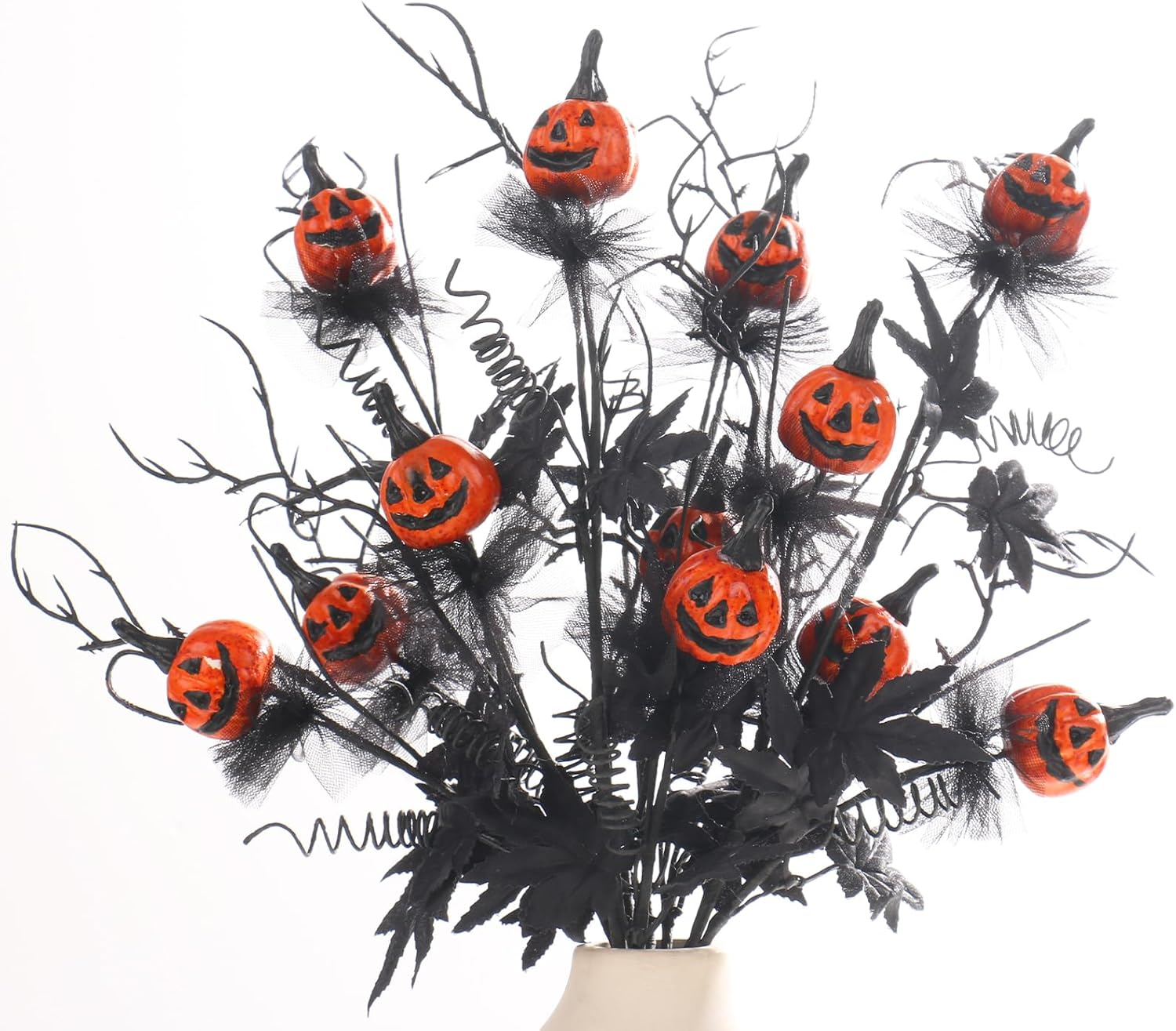 Rosecraft 5PCS Halloween Decorations, 19.5Inch Artificial Pumpkin Maple Leaf Floral Stems Halloween Branches Decoration, for Home Indoor Party Vase Arrangement Decor（Black/Orange）. image number 5