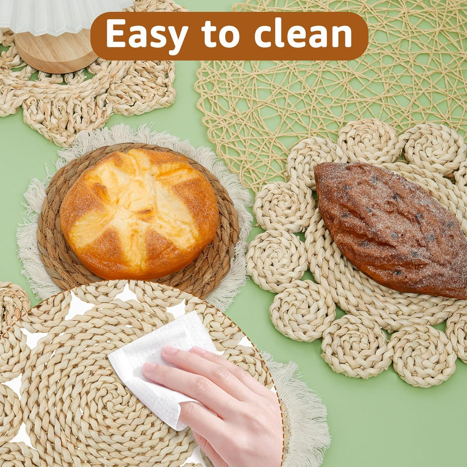 7-Pack Boho Wall Basket Decor: Seagrass Rattan Wicker - round Wall Art for Farmhouse Bedroom, Living Room, Kitchen - White - White image number 4