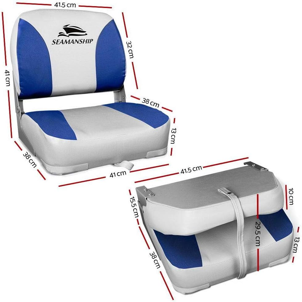 Seamanship Boat Seats, Set of 2 Folding Seat Swivel Chair Floor Chairs Marine Seating Fishing Outdoor Accessories, All Weather Conditions Stainless Steel Blue image number 4