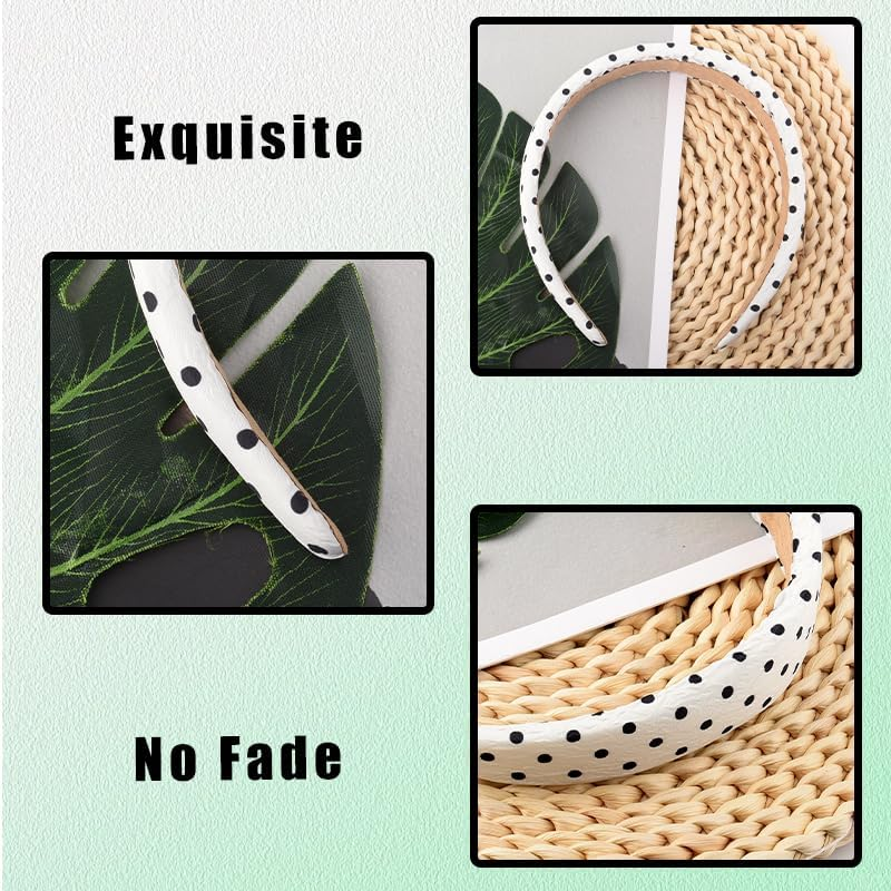 Vintage Polka Dot Headbands for Women Girls Black Padded Headband for Thick Thin Hair Accessories for Heavy Long Hair Band Polka Dot Halloween Costume Accessories for Women Girls Silk Satin Headband image number 5