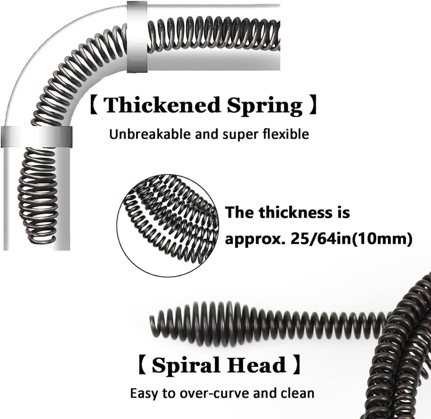 Drain Auger Cable 11 Ft Flexible Plumbing Snake Clog Remover with Drill Connector Plumbing Pipe Drainage Cleaning Cable Drainage Auger Snake Unclogging Clogged Sewer Pipes (Excluding Electric Drills) image number 5