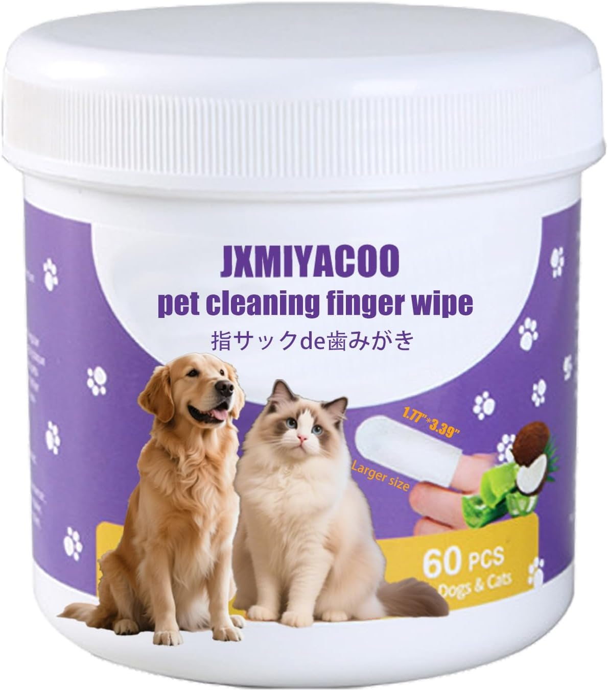 JXMIYACOO Pet Dental & Body Wipes for Dogs & Cats &ndash; Chamomile & Coconut Oil Formula Freshens Breath, Cleans Paws & Tear Stains &ndash; 60 No-Rinse Finger Wipes image number 5
