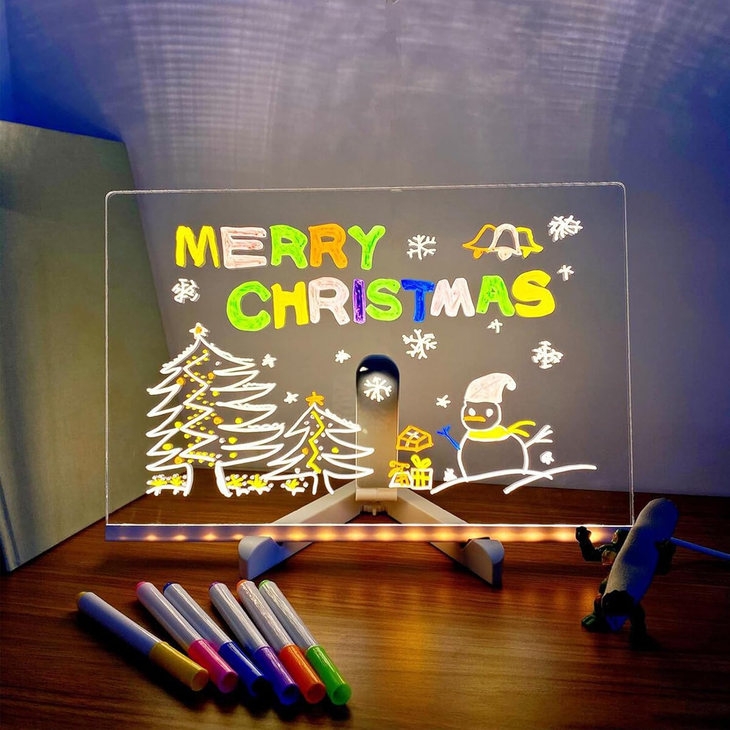 Luminous Acrylic Message Board, DIY Erasable Acrylic Luminous Writing Board, Led Note Board with Colors, Light up Drawing Board for Kids with Stand and 7 Markers for Planning, Drawing (20 * 30Cm) image number 3