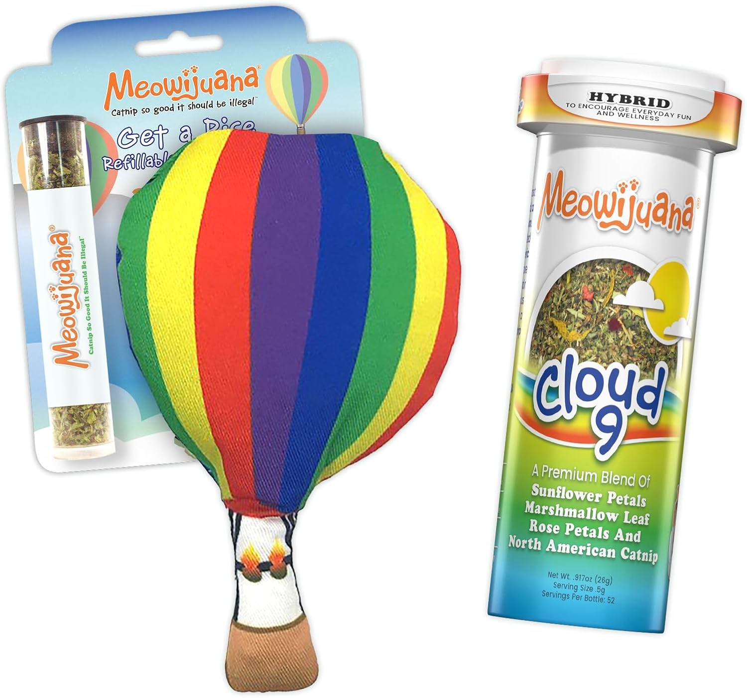 Meowijuana | Get a Rise Bundle | Get a Rise Refillable Balloon Toy and Cloud 9 Catnip Blend | Promotes Play and Cat Health | Includes Organic Catnip