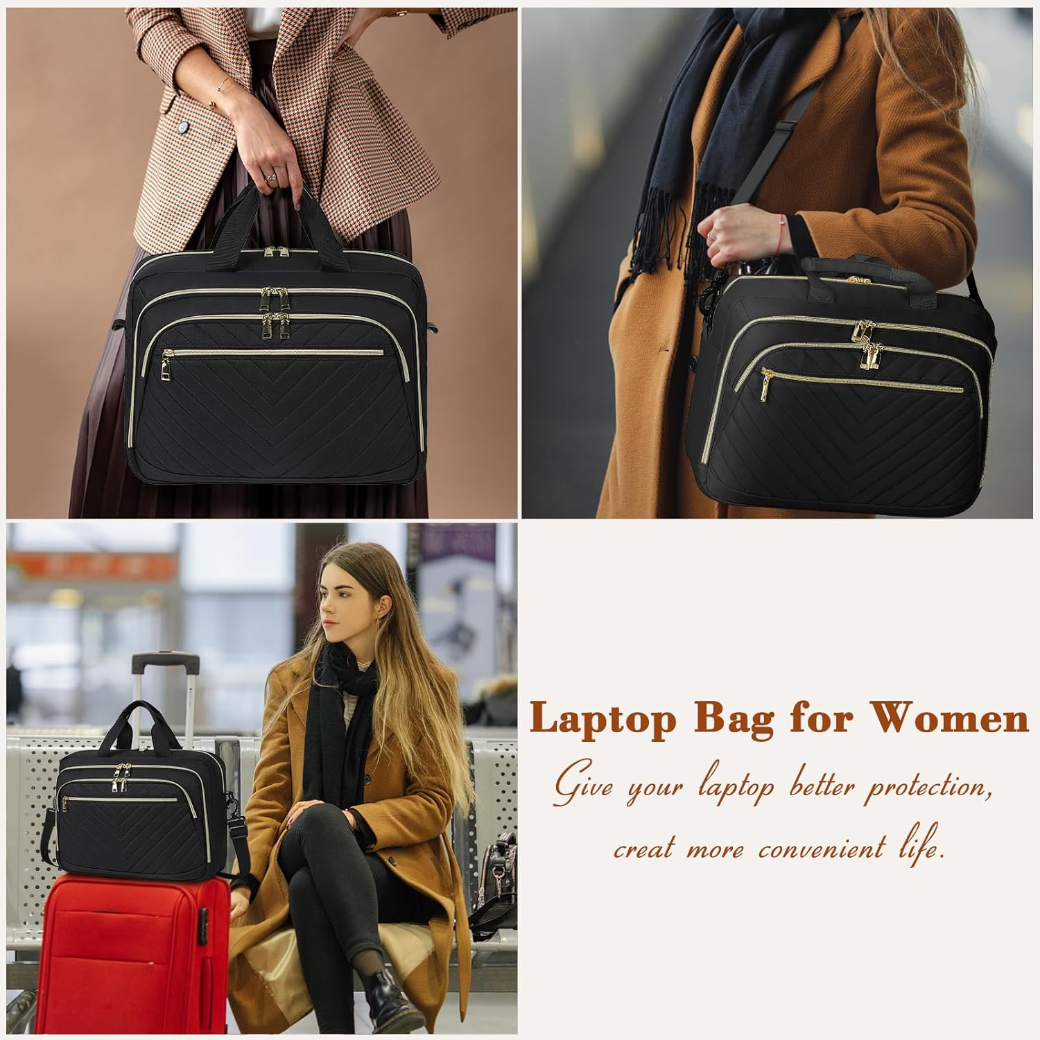 Laptop Bag for Women Laptop Briefcase Large Capacity Computer Shoulder Bag image number 3