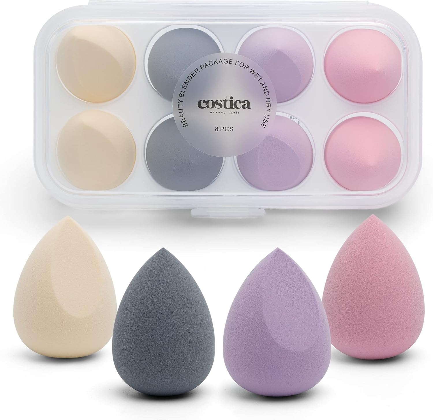 COSTICA Makeup Sponge, 8 Pcs Beauty Blender for Foundation Blending Sponge, Multi-Colored Makeup Blender with Storage Box, Flawless for Liquid Cream and Powder