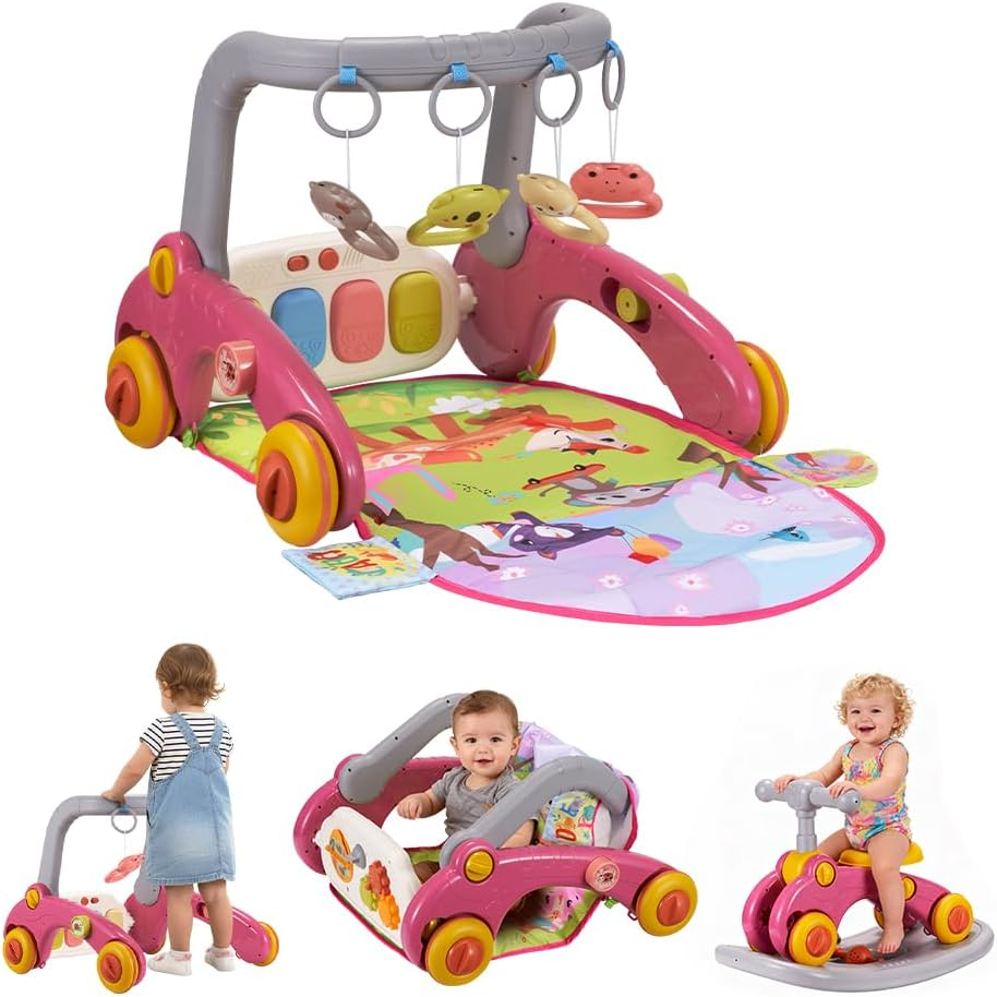 Playpals Baby Play Mat, Kick and Play Piano Gym with Portable Musical Toy, Adorable Animal-Themed Baby Play Gym, Tummy Time Mat Promote Motor Skills & Sensory Development Mat for Newborn Baby, Green