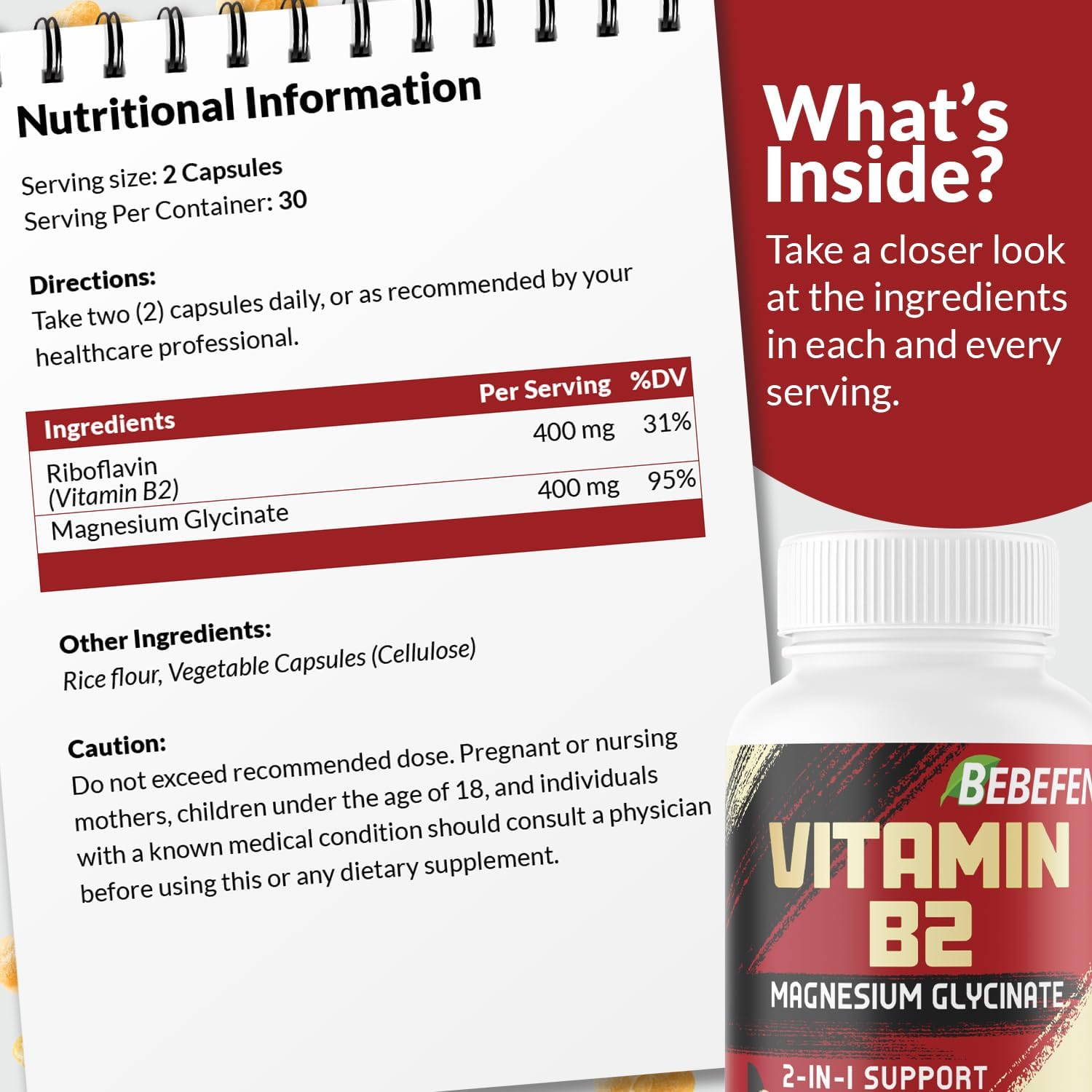 1000Mg Pure Naturals Vitamin B2 (Riboflavin) Supplement with Magnesium Glycinate - Support Comfortable Mood, Energy Production & Circulatory Health - 60 Capsules image number 5