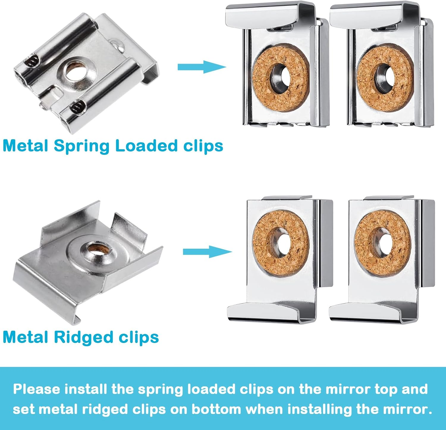 YUENTOEN Mirror Hanger Clips Set, 2 Sets (8 Pieces) Metal Spring Loaded Mirror Hanger Clips with Plugs and Screws image number 5