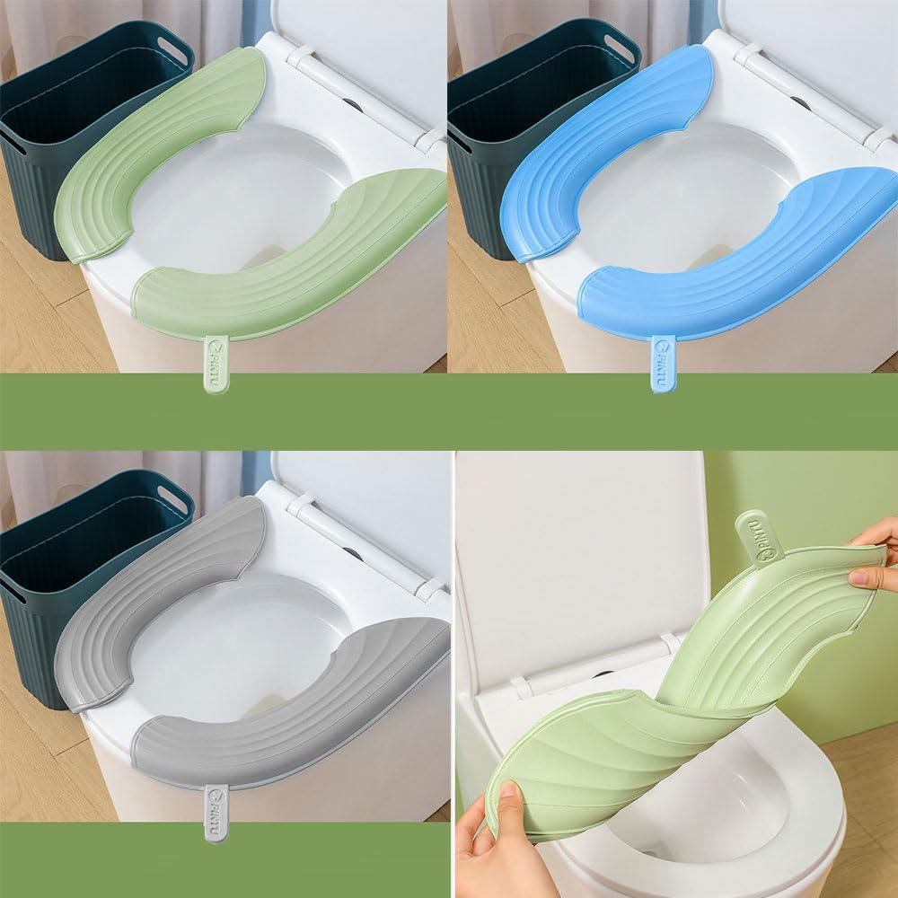 YUANQIAN 3-Pack Toilet Seat Cushion, Waterproof EVA Toilet Seat Cover, Reusable, Warm, Soft, Portable, Durable, Suitable for Most Toilet Seats, White, Black image number 1