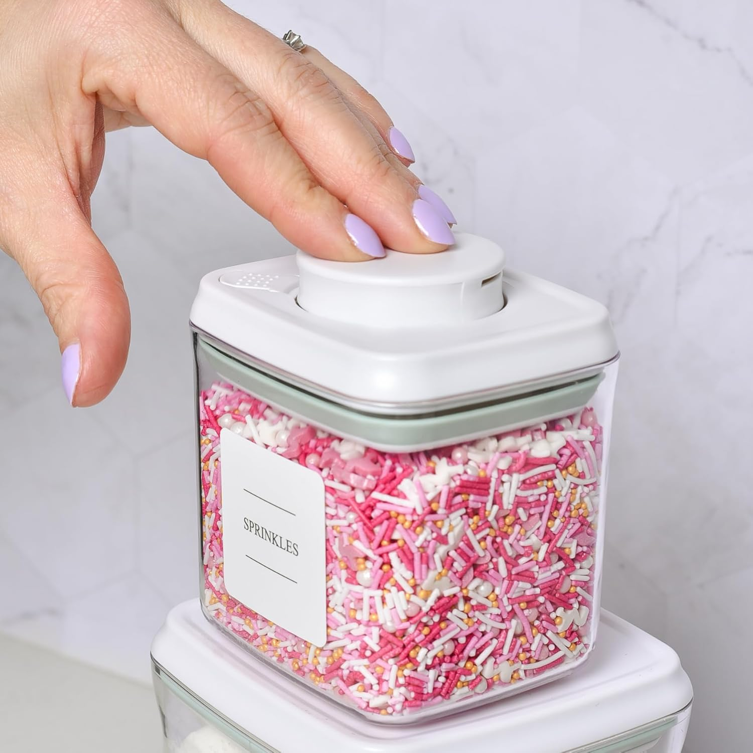 Blissful Little Home Airtight & Leak-Proof Push Top Spice Container Set &ndash; 12 Pack Bpa-Free Plastic Spice Jars with White Lids, Stackable Pantry Organisers for Fresh & Dry Food Storage