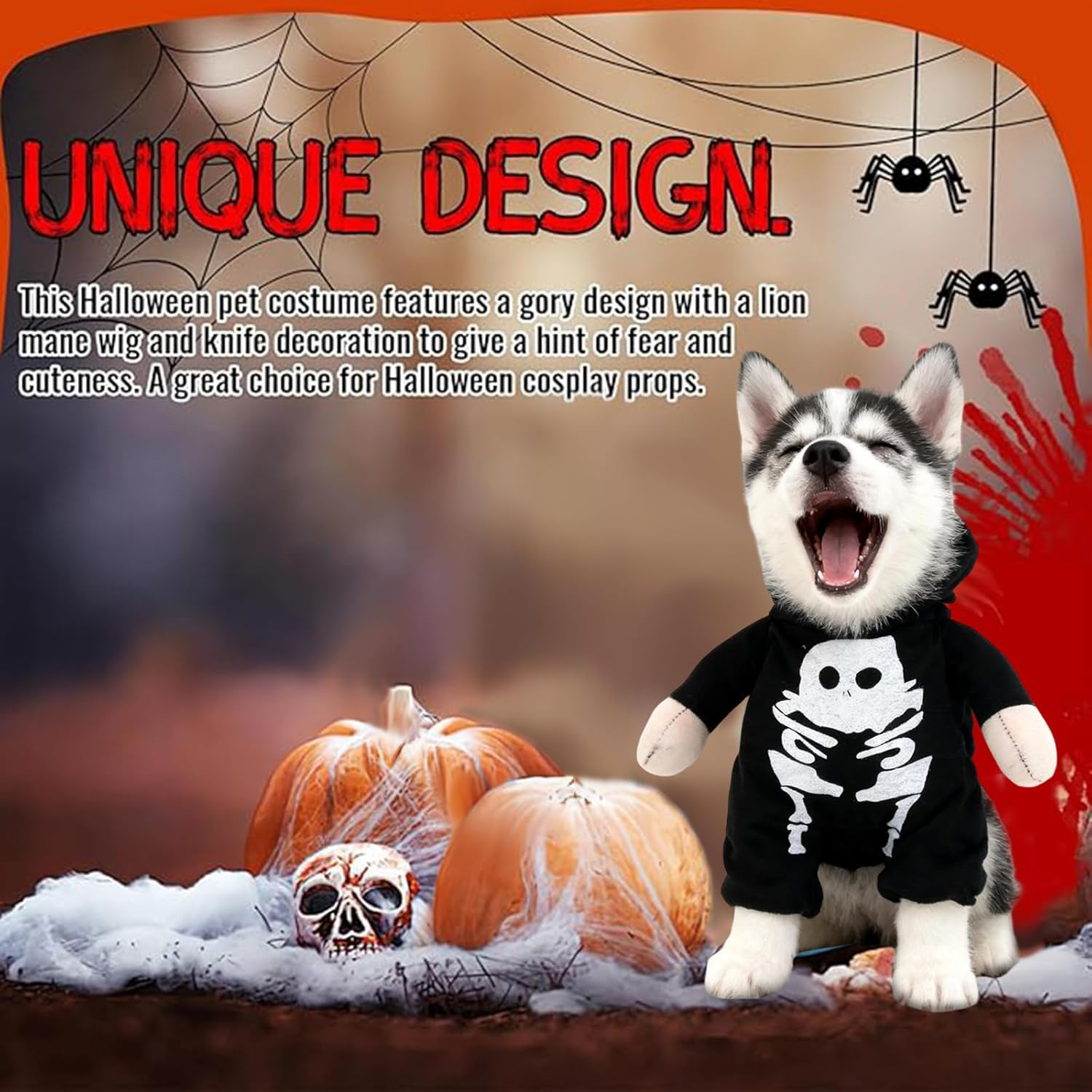 Halloween Costumes for Dogs Killer Size L, Silverchry Dog Costume, Chucky Doll Cosplay for Halloween Pet Cosplay Party (M, Skeleton) image number 4