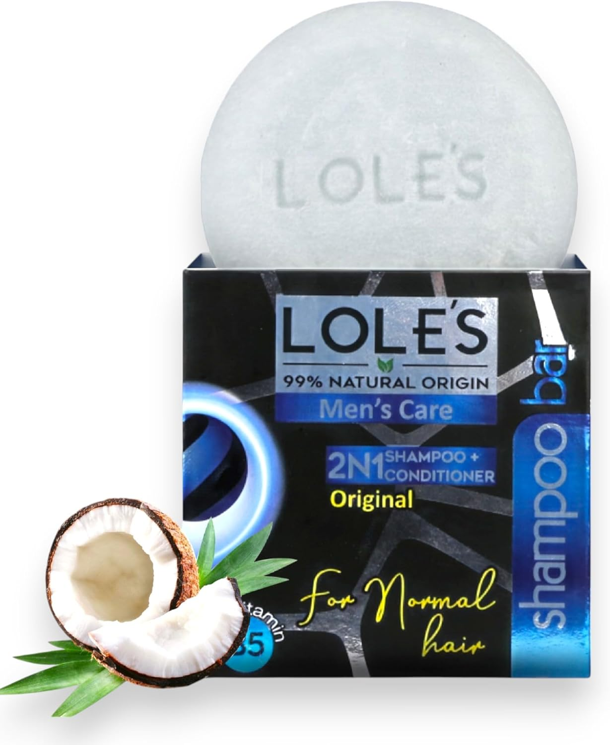 LOLE'S Shampoo Bar & Conditioner 2In1 Men'S Care for Cleaning Hair, Body and Beard, 99% Natural Origin Ingredients, Sustainably Sourced Beeswax, Free from Preservatives, Silicones, Soap, & Dyes, with Plastic Free Packaging, 3.5 Oz image number 2