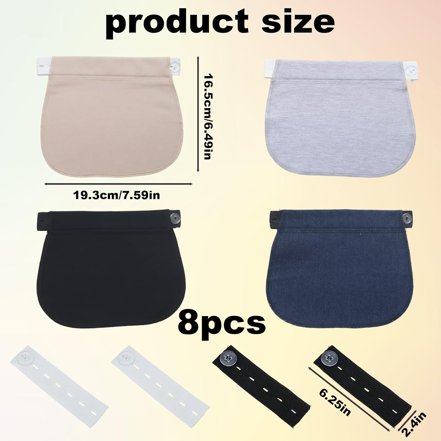 Pregnancy Belt, Maternity Belly Bands & Supports, 8-Piece Pants Extender Set in Black, Navy, Nude & Grey, Comfortable Adjustable Maternity Support for Expecting Mothers image number 2