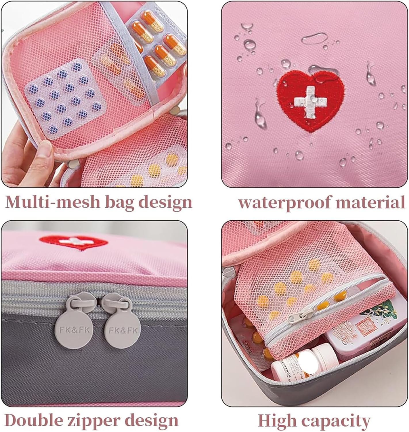 Travel First Aid Kit, Mini First Aid Kit with Compact Design for Travel, Home, Office, Outdoor Activities, Pink image number 4
