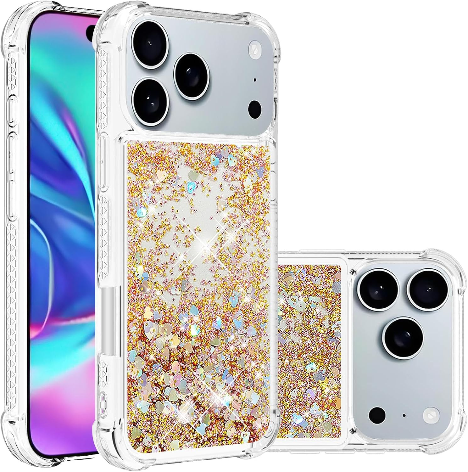 COTDINFOR Case for Iphone 17 Glitter Cover Liquid Shockproof Transparent Mobile Phone Case Quicksand Flowing Protective Case Silicone Mobile Phone Case for Iphone 17 Purple YBWTLS.