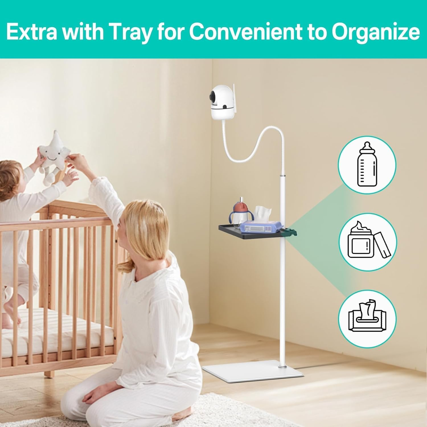 Universal Baby Monitor Stand for Infant Optics DXR-8 Pro, Baby Monitor Floor Stand - Height Adjustable Baby Camera Stand for Eufy, Vtech, Owlet, VAVA and Most Baby Monitor Holders image number 5