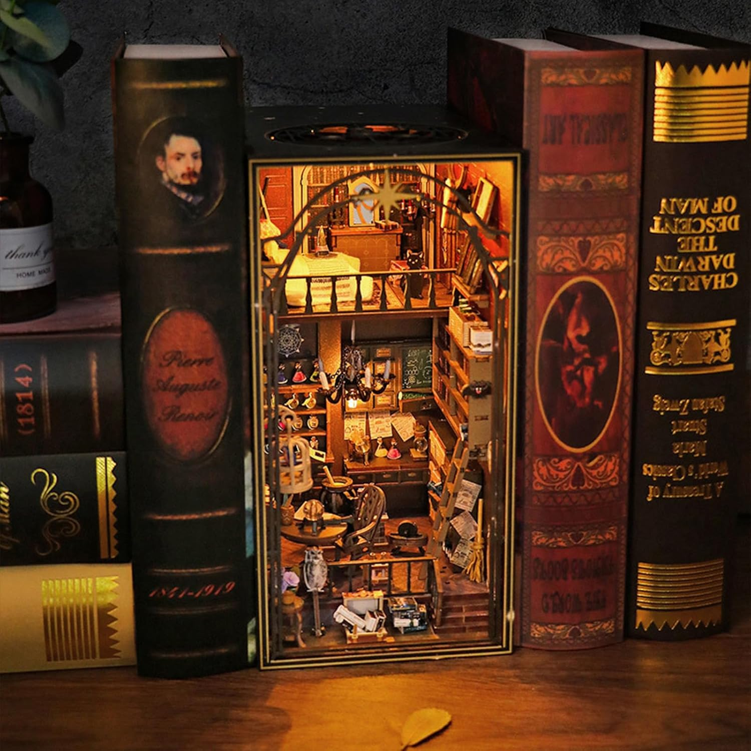 3D Book Nook Kit, DIY Miniature House Kit with LED Light, Booknook Libray Puzzle Creative Gifts Suitable for Adults, Dollhouse Miniature Adults