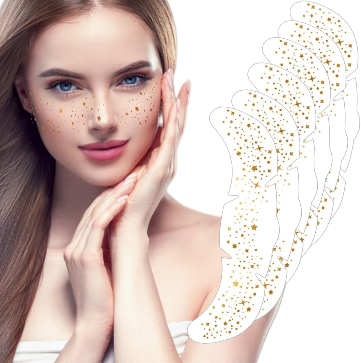 HIDOSNG 6PCS Glitter Freckles Face Tattoo, Gold Star Sparkle Freckles Makeup Patches(Gold05) (Gold07)